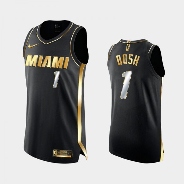 Chris Bosh Miami Heat #1 Men's Golden Authentic Men Authentic Golden Limited Edition Jersey - Black
