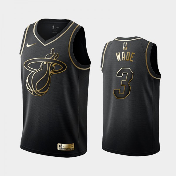 Dwyane Wade Miami Heat #3 Men's Golden Edition Golden Logo Jersey - Black